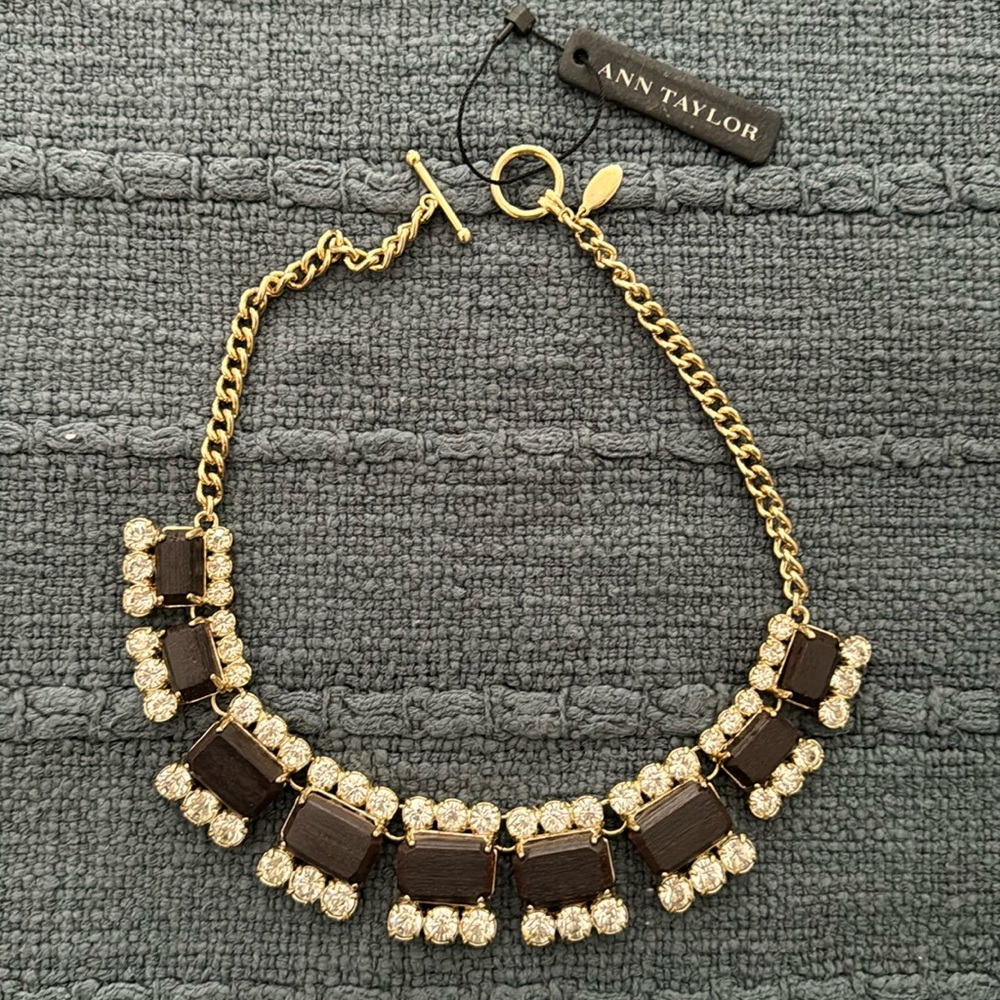 NWT Ann Taylor Rhinestone and Wood Statement Necklace